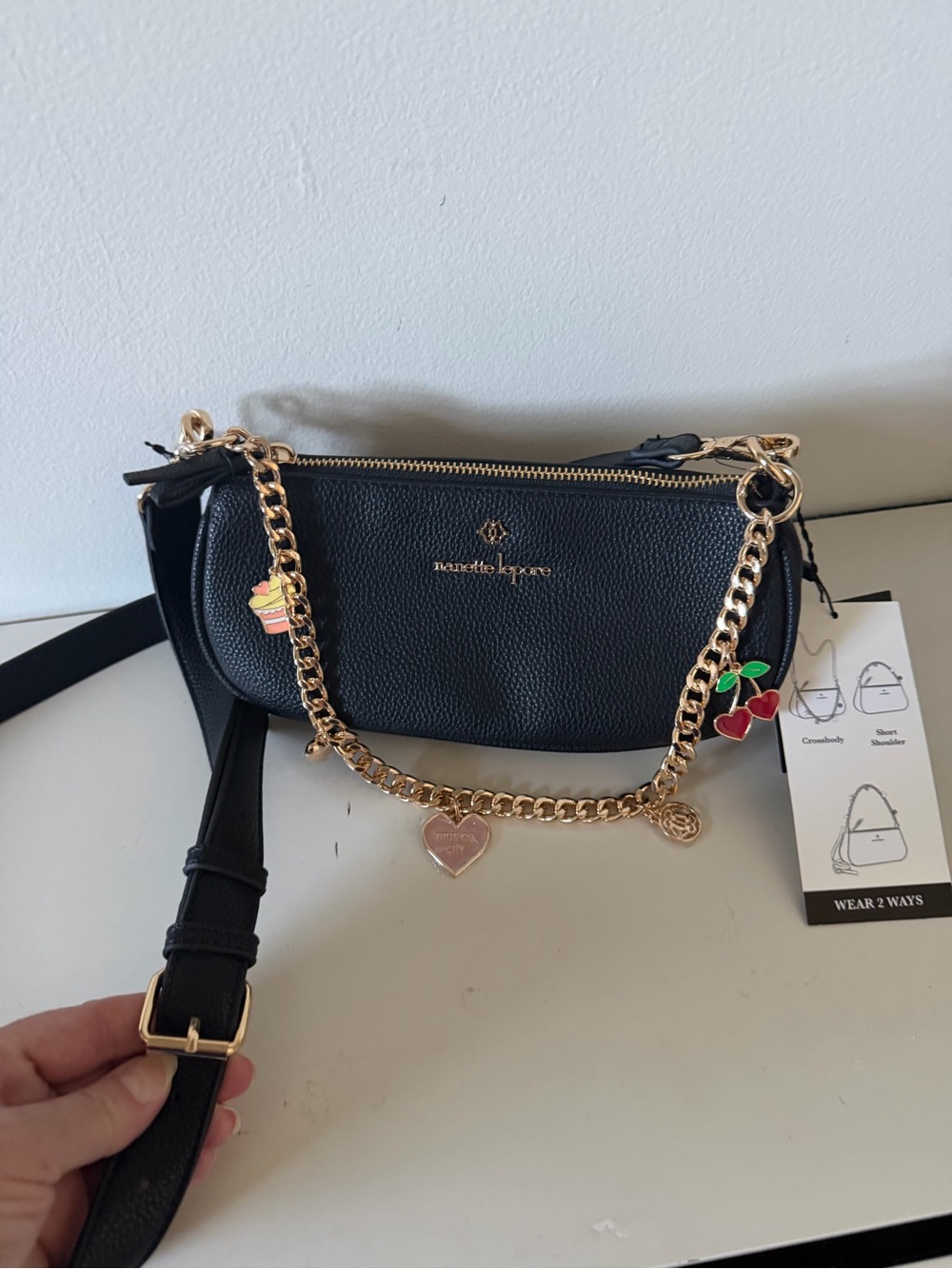 Nanette Lepore Black Charm Crossbody Bag NWT | Gold Chain | Wear 2 Ways